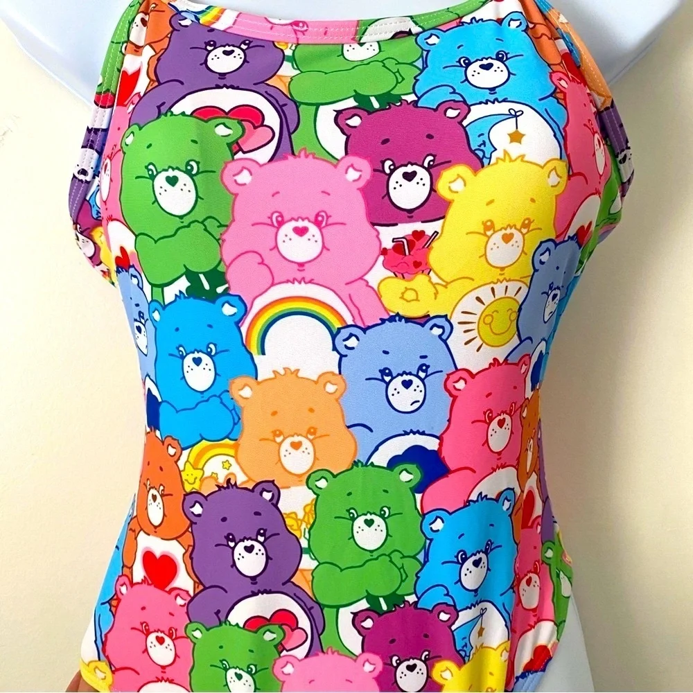 Care Bears Rainbow One-Piece Swimsuit Adjustable Straps Bodysuit Pad Inserts M